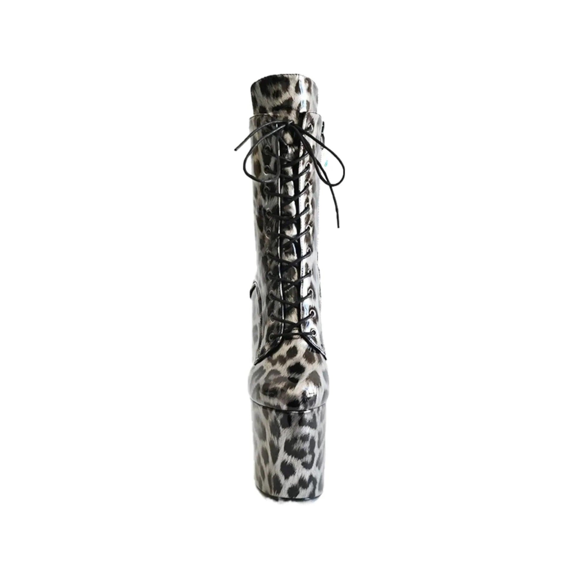 Bottes de Pole Dance avec motifs leopard blanches vues de face