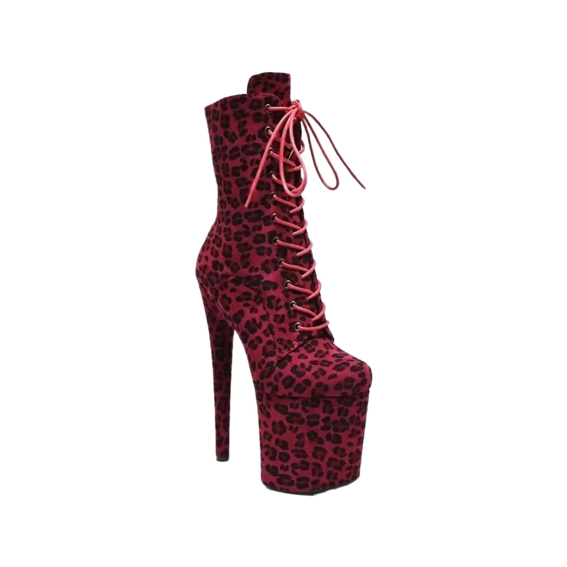 Bottes de Pole Dance avec motifs leopard rouges suédées