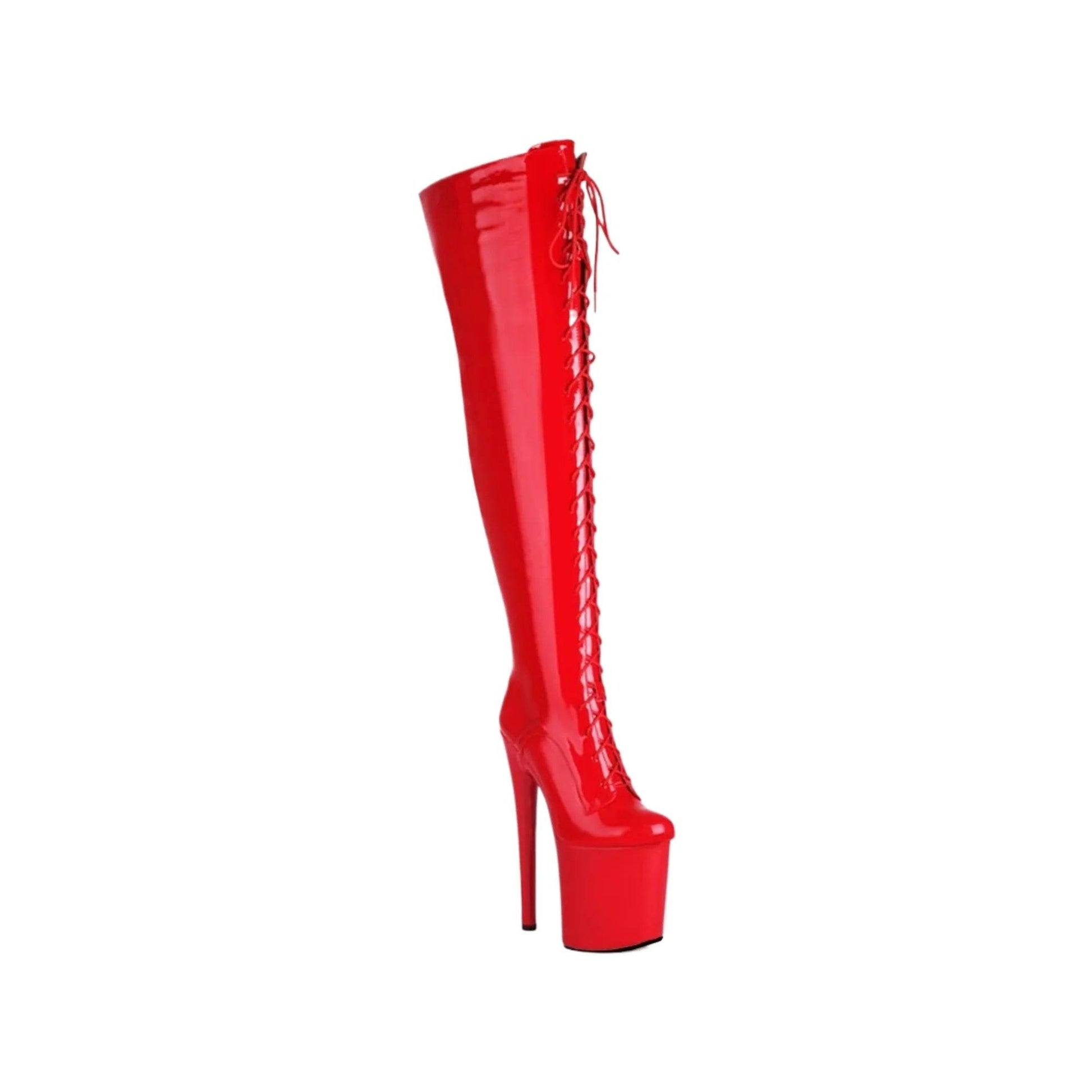 Cuissardes de Pole Dance Rouge vernies avec des lacets