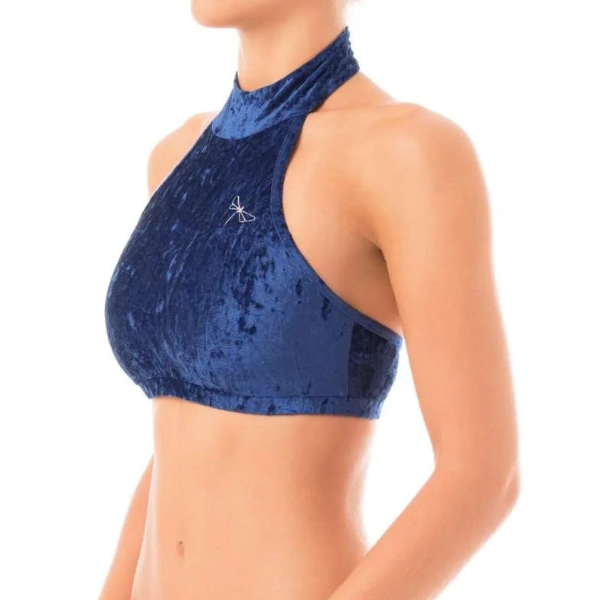 Brassière velours de la marque DragonFly bleu vu de côté