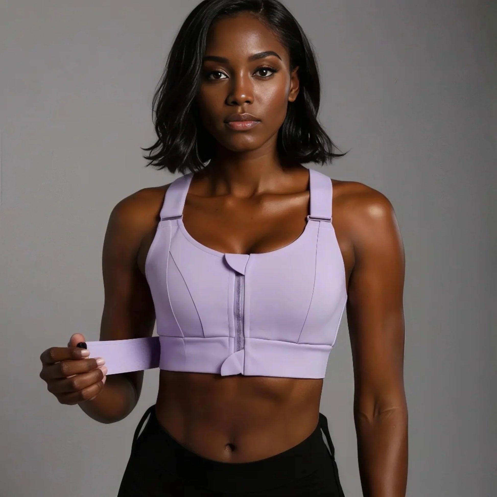 Femme portant une brassière de Pole Dance violette