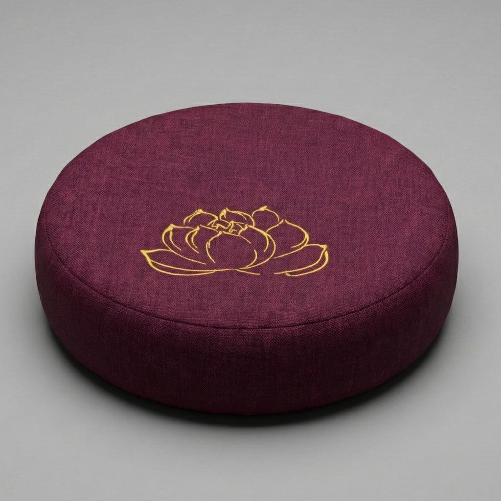 Coussin de yoga et de méditation de diamètre 40cm, d'épaisseur 6cm et de couleur rouge pourpre