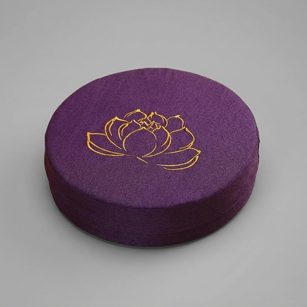 Coussin de yoga et de méditation de diamètre 40cm, d'épaisseur 6cm et de couleur violet foncé