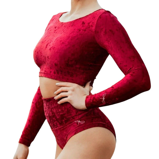 Crop top velour de la marque DragonFly rouge vu de côté