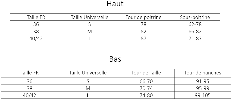 Guide des tailles pour l'ensemble snow leo de la marque pole dance chic Image