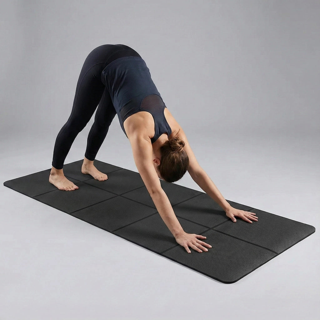 Femme faisant du yoga sur un tapis de yoga antidérapant noir